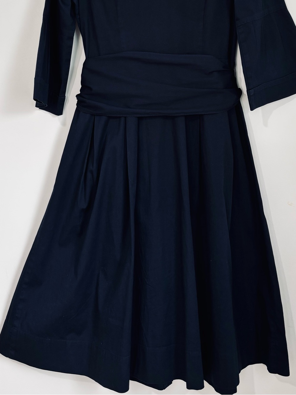 T Tahari Office black cotton button up 3/4 long sleeve belted A-line shirt dress - Picture 8 of 16